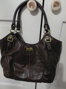 Coach Dark Brown Leather Shoulder Bag with Gold Hardware Madison 16612.